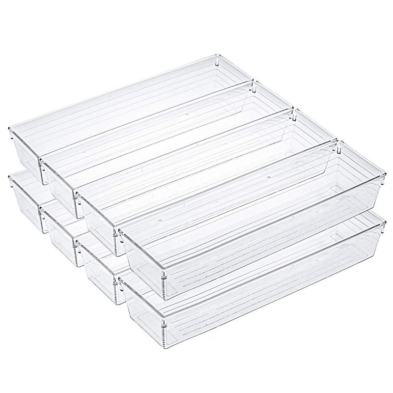 Kingrol 10 Pack 12 x 3 x 2 Inch Clear Drawer Organizer Trays, Desk Drawer Divider Storage Bins, Storage Box Set for Kitchen Bathroom Office Supplies - Image 1